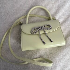 H&M Pale Lime Crossbody Bag with Crystal Bow Detail
